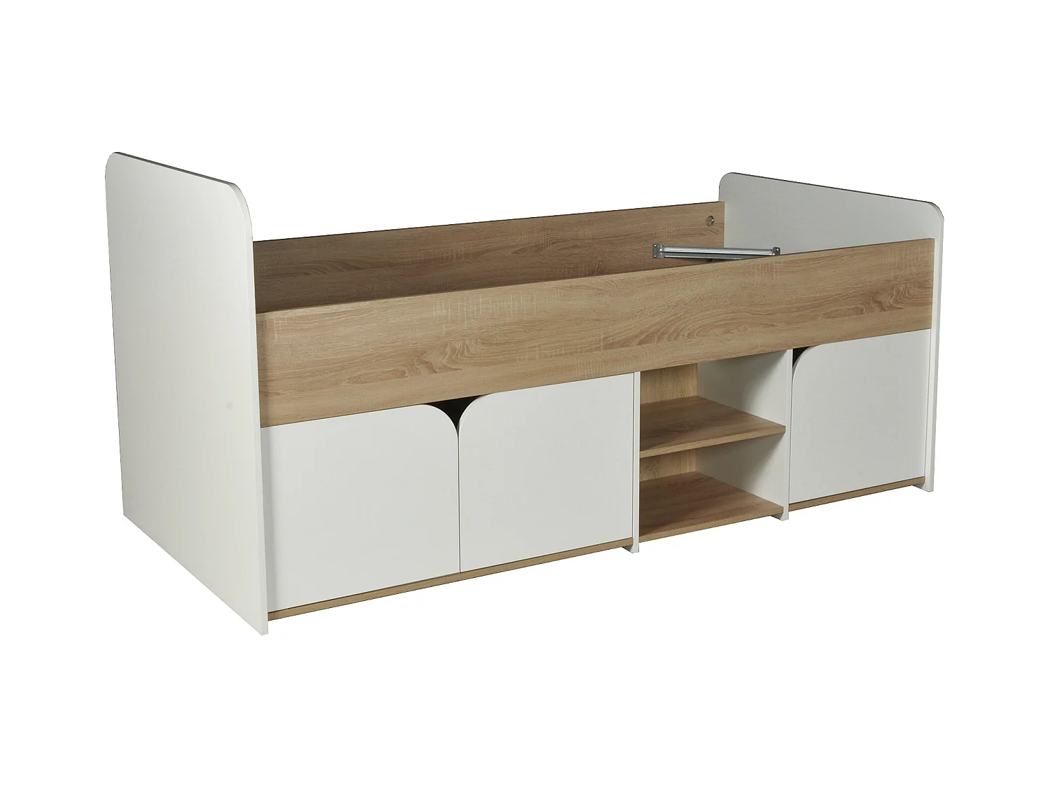 Seng 90 x 190 cm med opbevaring - Farve: Natur og hvid + Sengebund + Madras - LOSTYA