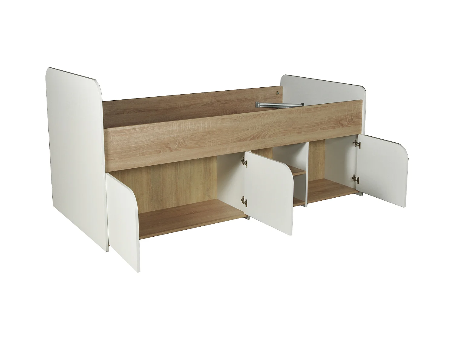 Seng 90 x 190 cm med opbevaring - Farve: Natur og hvid + Sengebund + Madras - LOSTYA