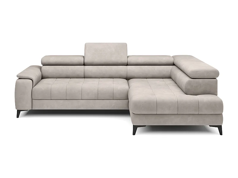 Vrijstaande hoekbank met slaapfunctie & verstelbare hoofdsteunen, chaise longue rechts, poederroze stof, 278×197×76/98 cm