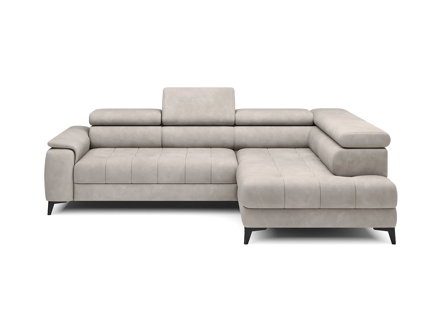 Canapé d'angle lit, têtières réglables, méridienne droite, 278×197×76/98 cm, tissu rose poudré