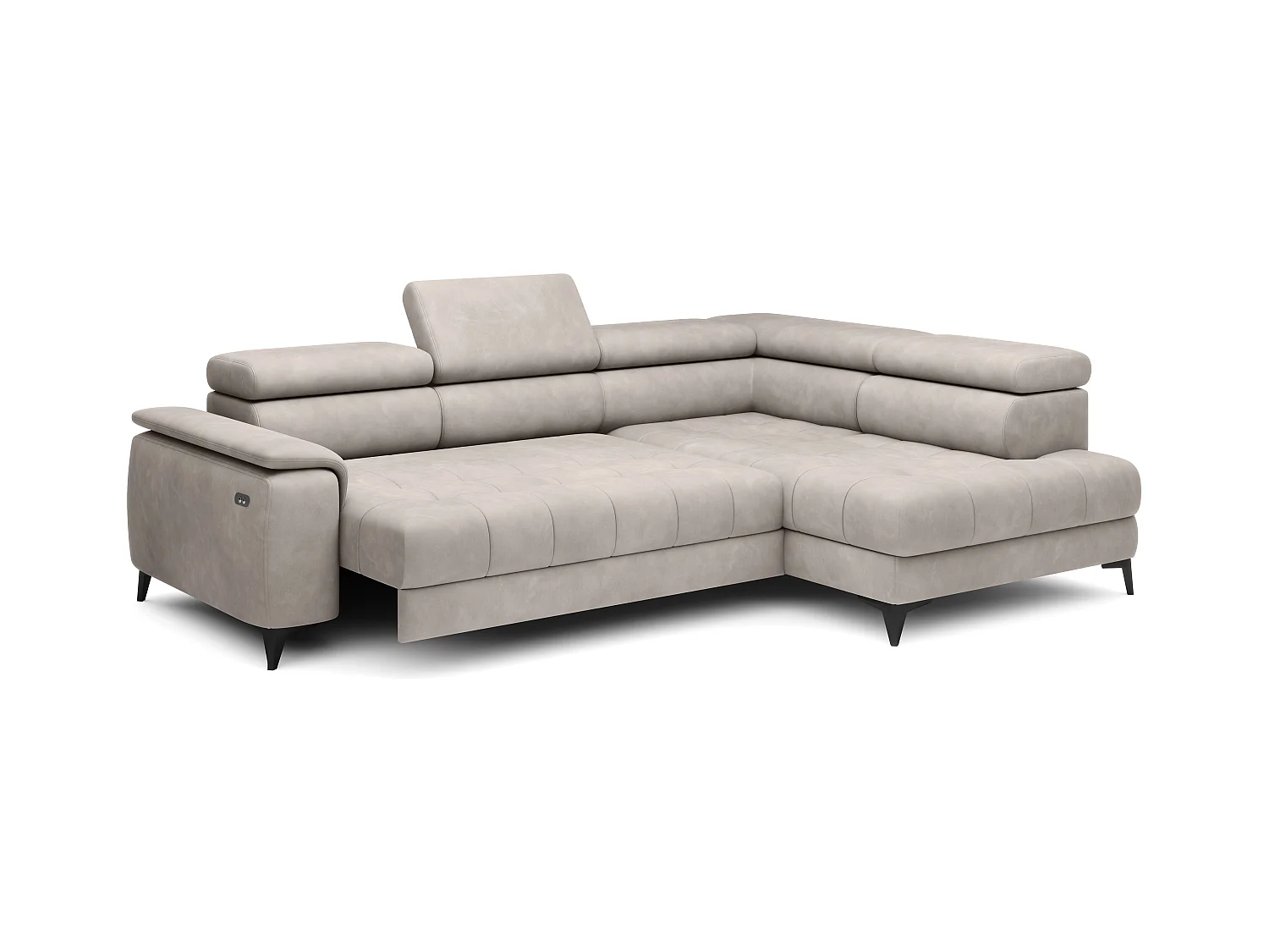 Canapé d'angle lit, têtières réglables, méridienne droite, 278×197×76/98 cm, tissu rose poudré