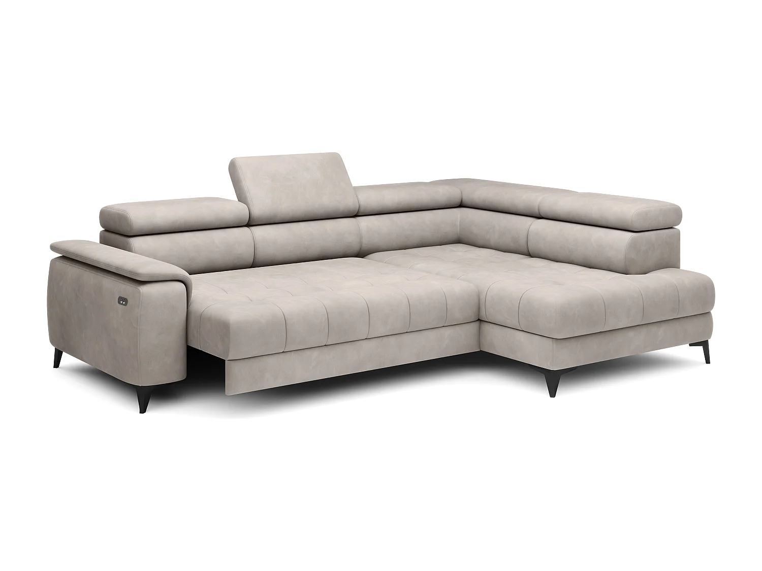 Canapé d'angle lit, têtières réglables, méridienne droite, 278×197×76/98 cm, tissu rose poudré