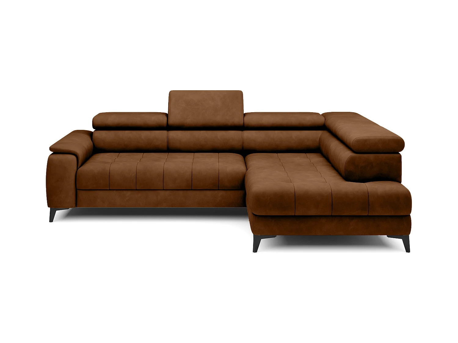 Canapé d'angle lit, têtières réglables, méridienne droite, 278×197×76/98 cm, tissu brun clair