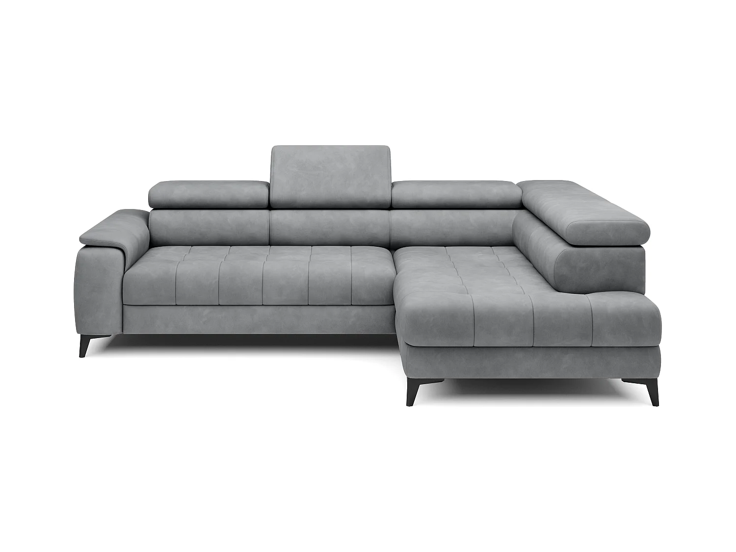 Canapé d'angle lit, têtières réglables, méridienne droite, 278×197×76/98 cm, tissu gris clair