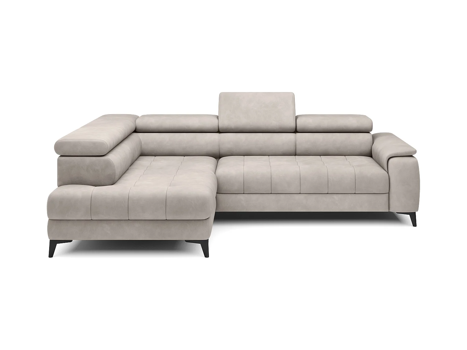 Canapé d'angle lit, têtières réglables, méridienne gauche, 278×197×76/98 cm, tissu gris cendre