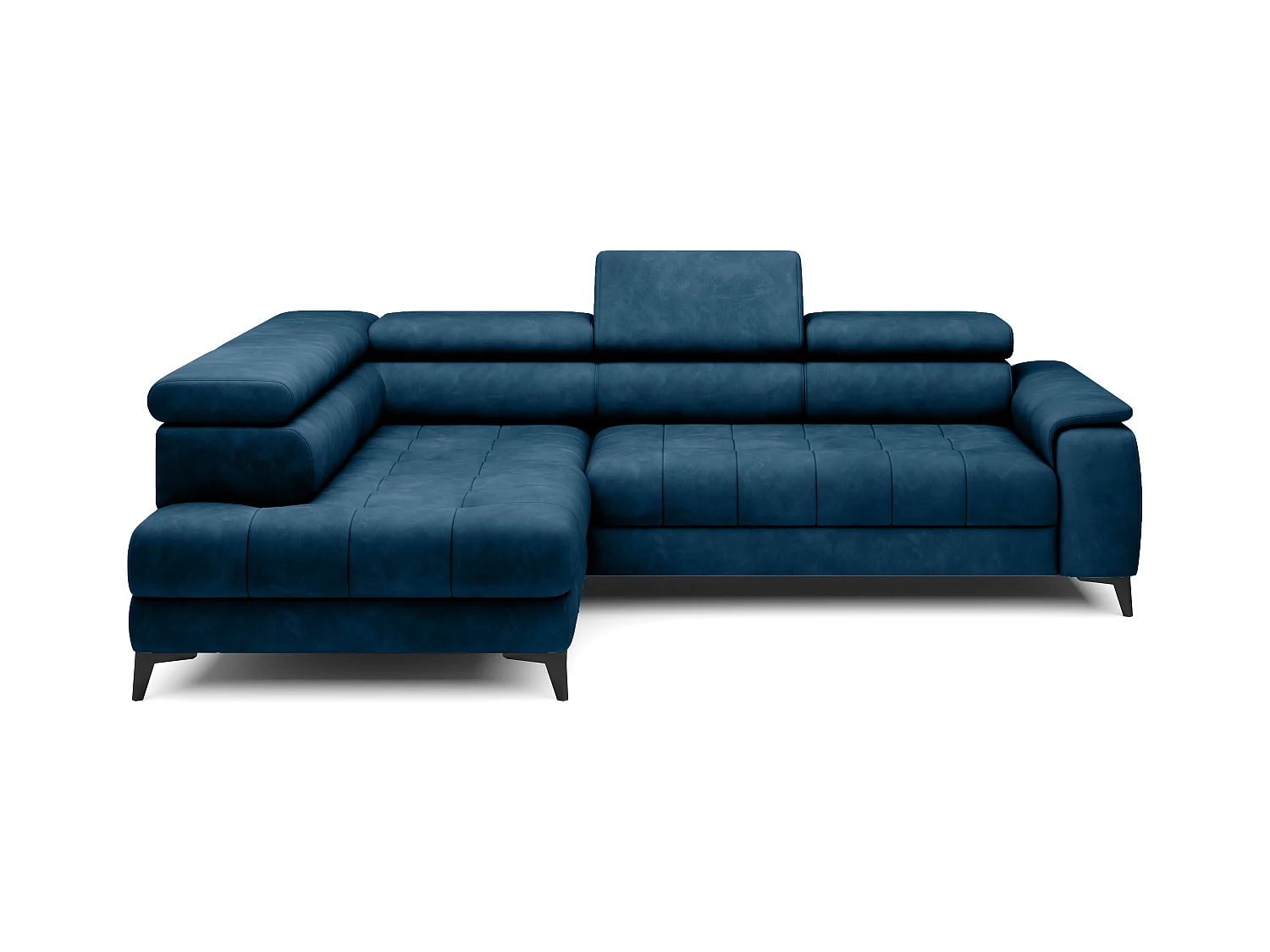 Canapé d'angle lit, têtières réglables, méridienne gauche, 278×197×76/98 cm, tissu bleu royal