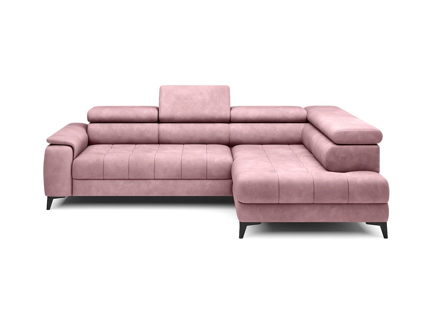 Canapé d'angle lit, têtières réglables, méridienne droite, 278×197×76/98 cm, tissu argenté