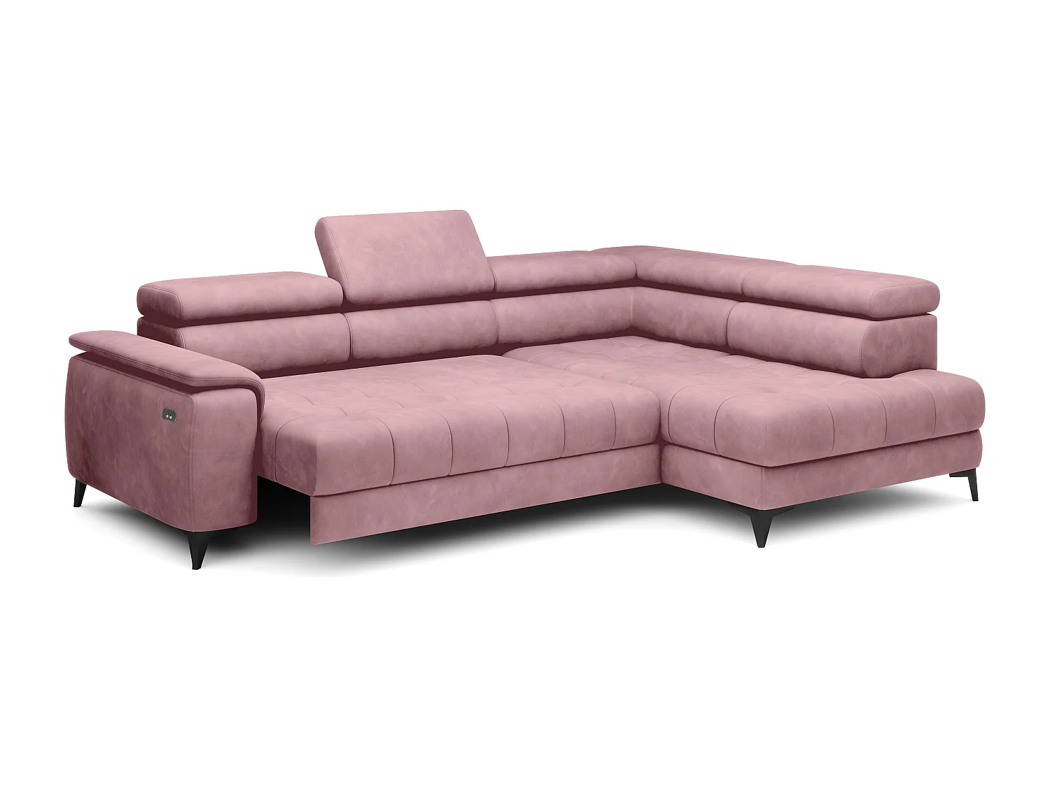 Canapé d'angle lit, têtières réglables, méridienne droite, 278×197×76/98 cm, tissu argenté