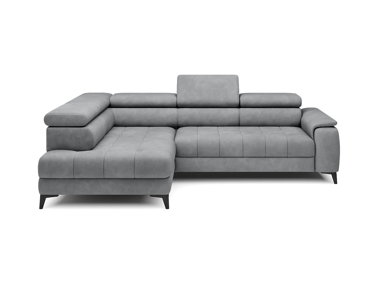 Canapé d'angle lit, têtières réglables, méridienne gauche, 278×197×76/98 cm, tissu gris clair