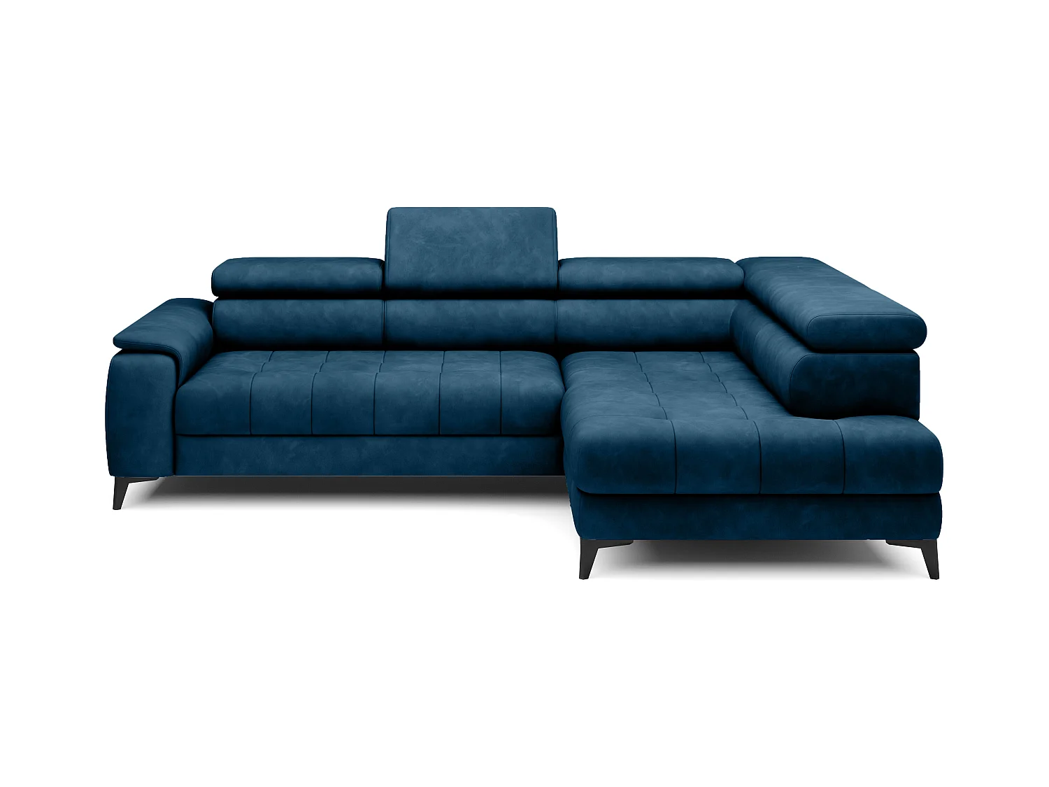 Canapé d'angle lit, têtières réglables, méridienne droite, 278×197×76/98 cm, tissu bleu royal