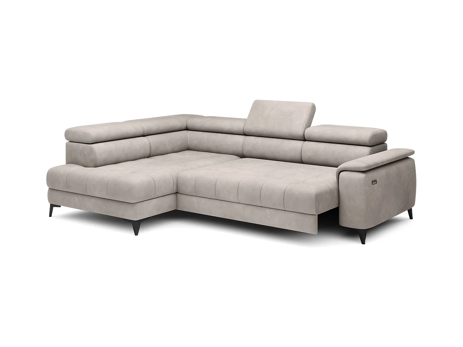 Canapé d'angle lit, têtières réglables, méridienne gauche, 278×197×76/98 cm, tissu rose poudré