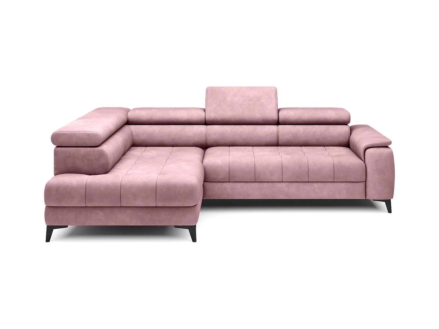 Canapé d'angle lit, têtières réglables, méridienne gauche, 278×197×76/98 cm, tissu argenté