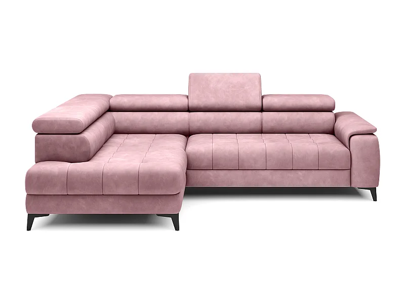 Vrijstaande hoekbank met slaapfunctie & verstelbare hoofdsteunen, chaise longue links, zilveren stof, 278×197×76/98 cm