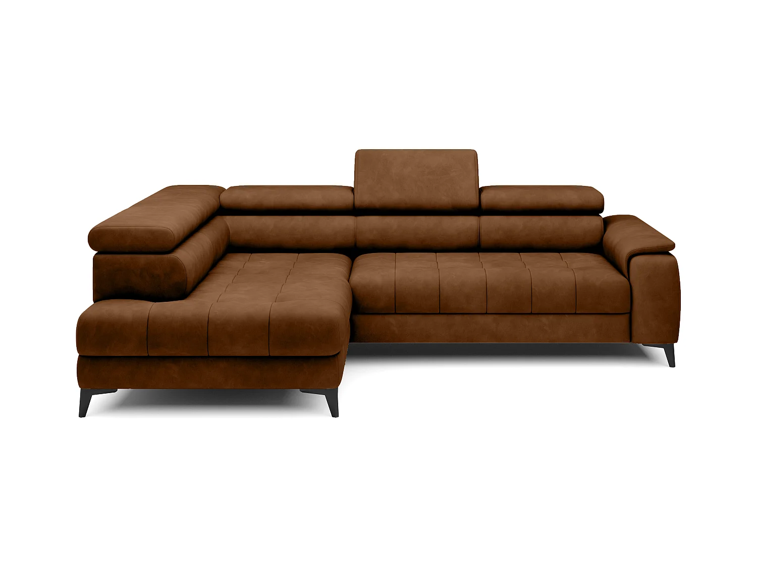 Canapé d'angle lit, têtières réglables, méridienne gauche, 278×197×76/98 cm, tissu brun clair