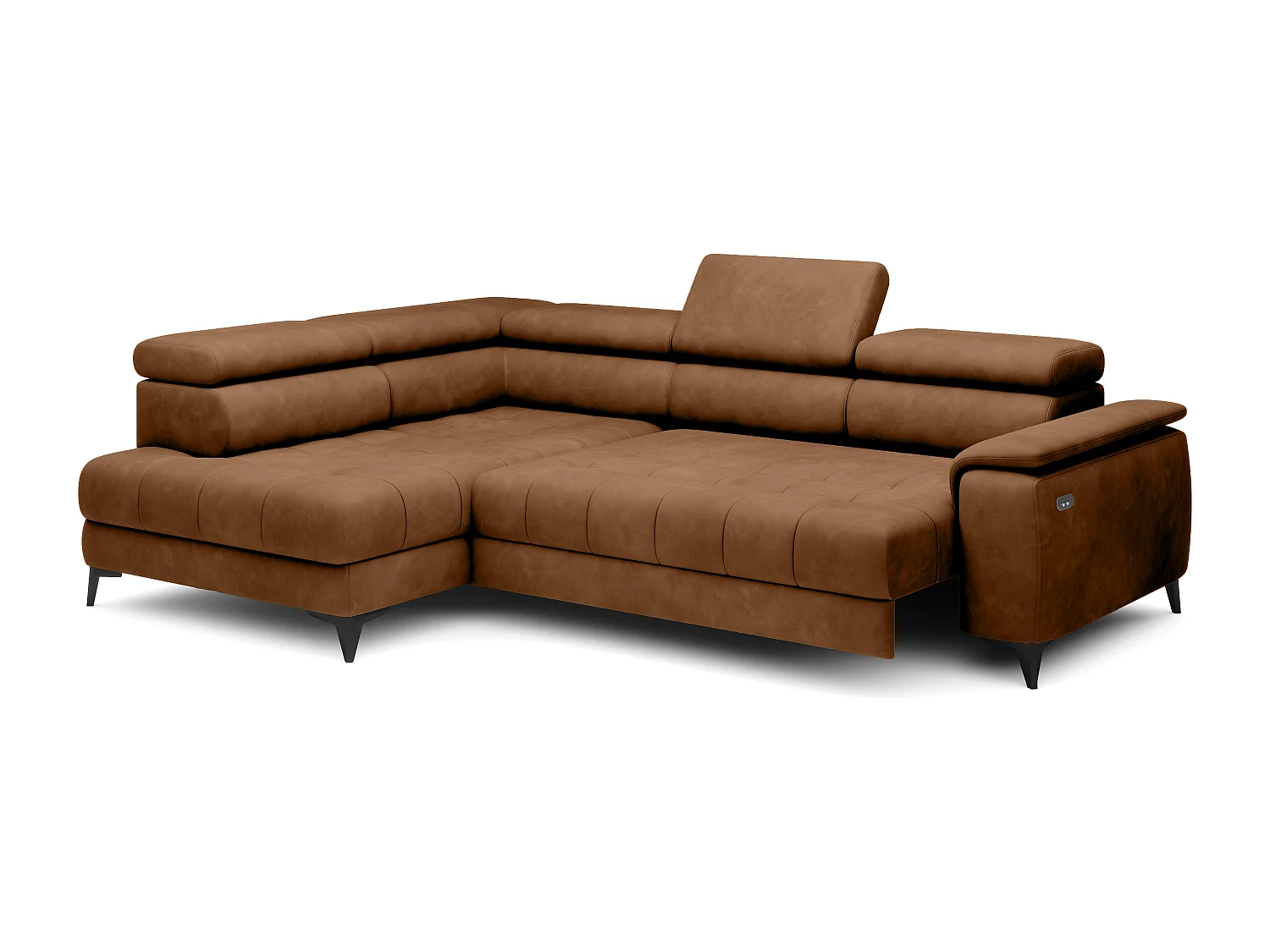 DomoHome Ecksofa Freistehend Mit Schlaffunktion Und Verstellbaren Kopfstützen, Chaiselongue, Linke Seite, 278×197×76/98 cm, Stoffbezug In Hellbraun