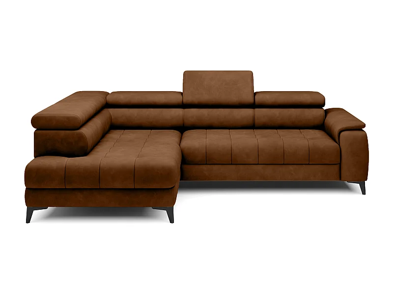 Vrijstaande hoekbank met slaapfunctie & verstelbare hoofdsteunen, chaise longue links, lichtbruine stof, 278×197×76/98 cm