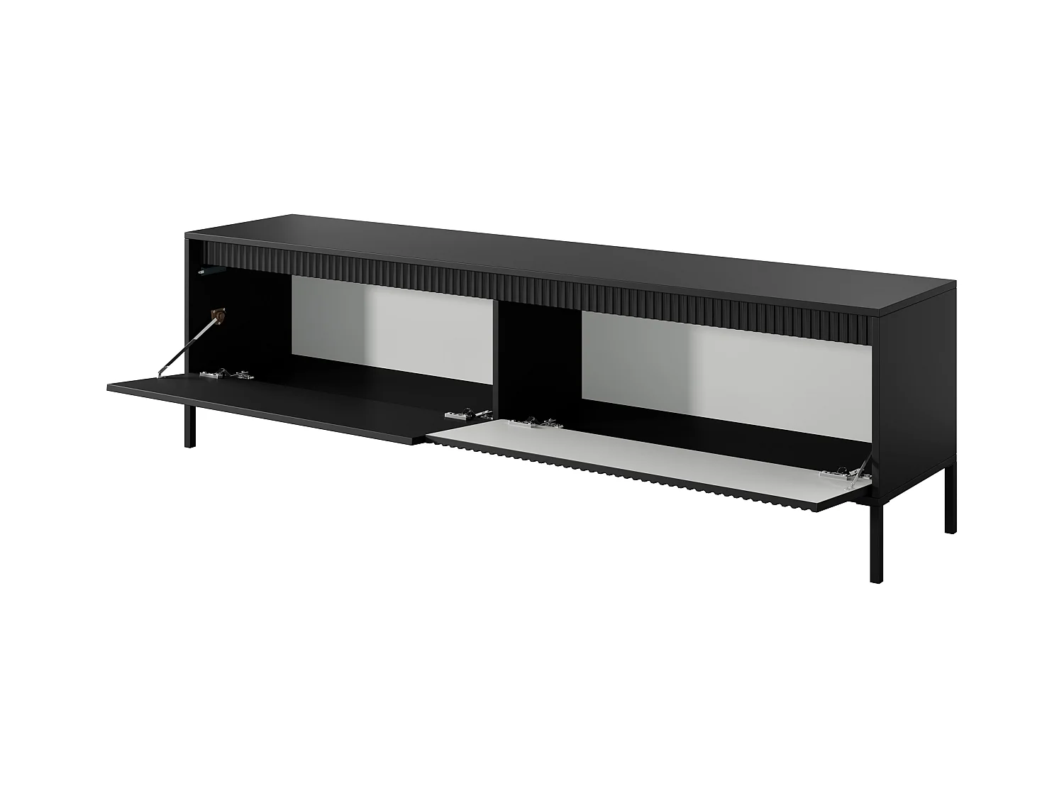 Meuble TV Noir 40x188x54 cm SENSO – Design Moderne, Façades MDF Rainurées, Push-to-Open, Pieds Métal, Rangement Salon