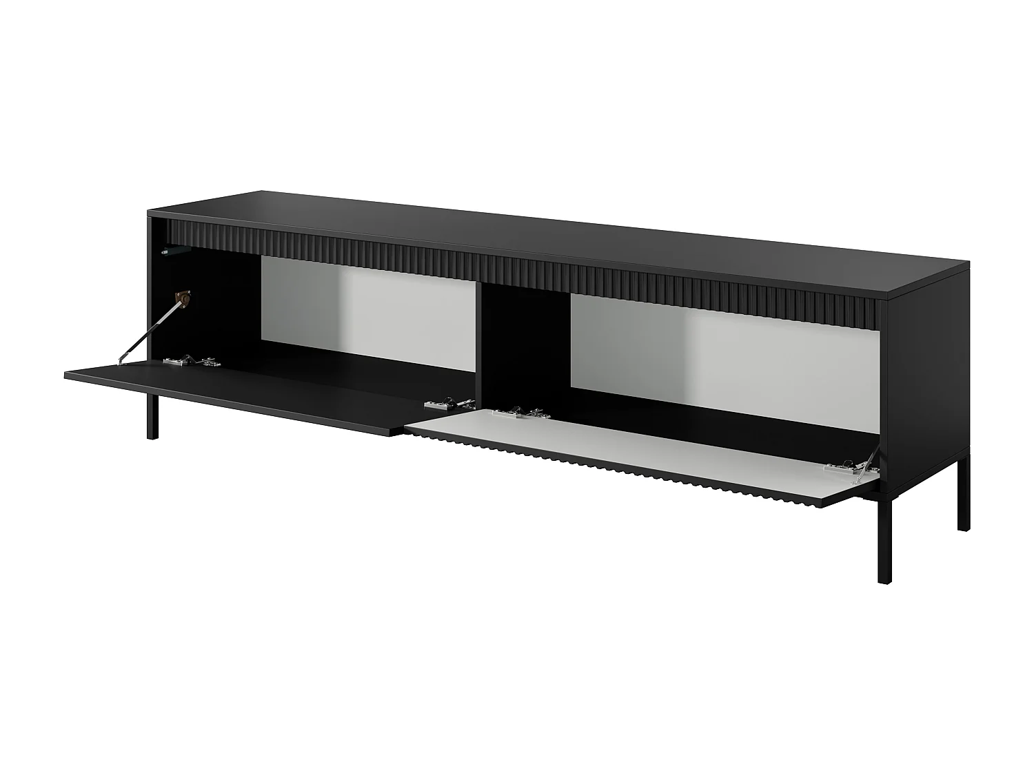 Meuble TV Noir 40x188x54 cm SENSO – Design Moderne, Façades MDF Rainurées, Push-to-Open, Pieds Métal, Rangement Salon