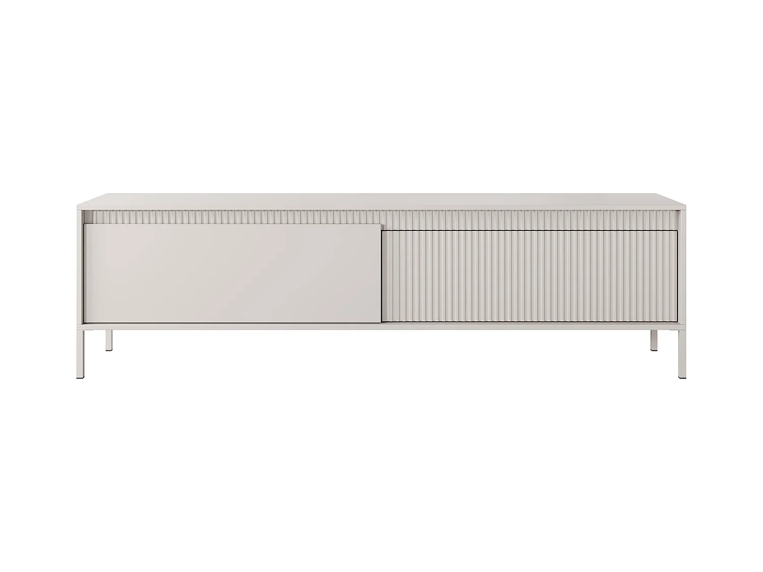 Meuble TV Beige 40x188x54 cm SENSO – Design Moderne, Façades MDF Rainurées, Push-to-Open, Pieds Métal, Rangement Salon
