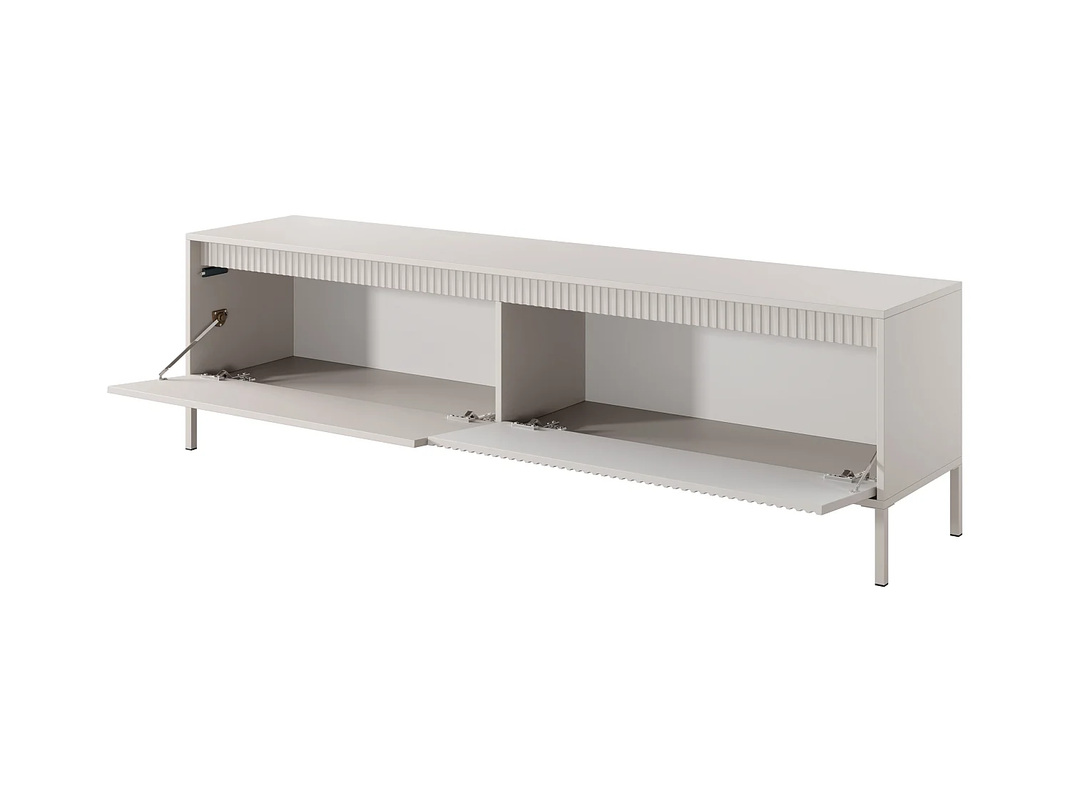 Meuble TV Beige 40x188x54 cm SENSO – Design Moderne, Façades MDF Rainurées, Push-to-Open, Pieds Métal, Rangement Salon