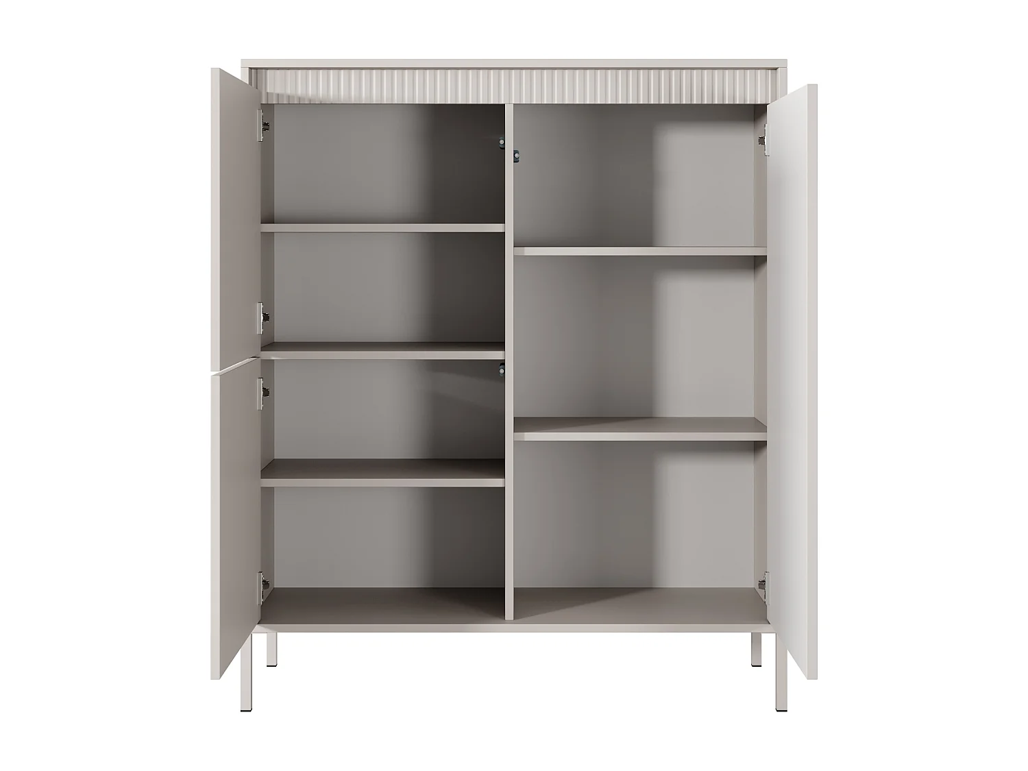 Commode Haute Beige 3 Portes SENSO 103,5x123,4x39,5 cm – Design Moderne, Façades Rainurées, Push-to-Open, Pieds Métal, Rangement Salon