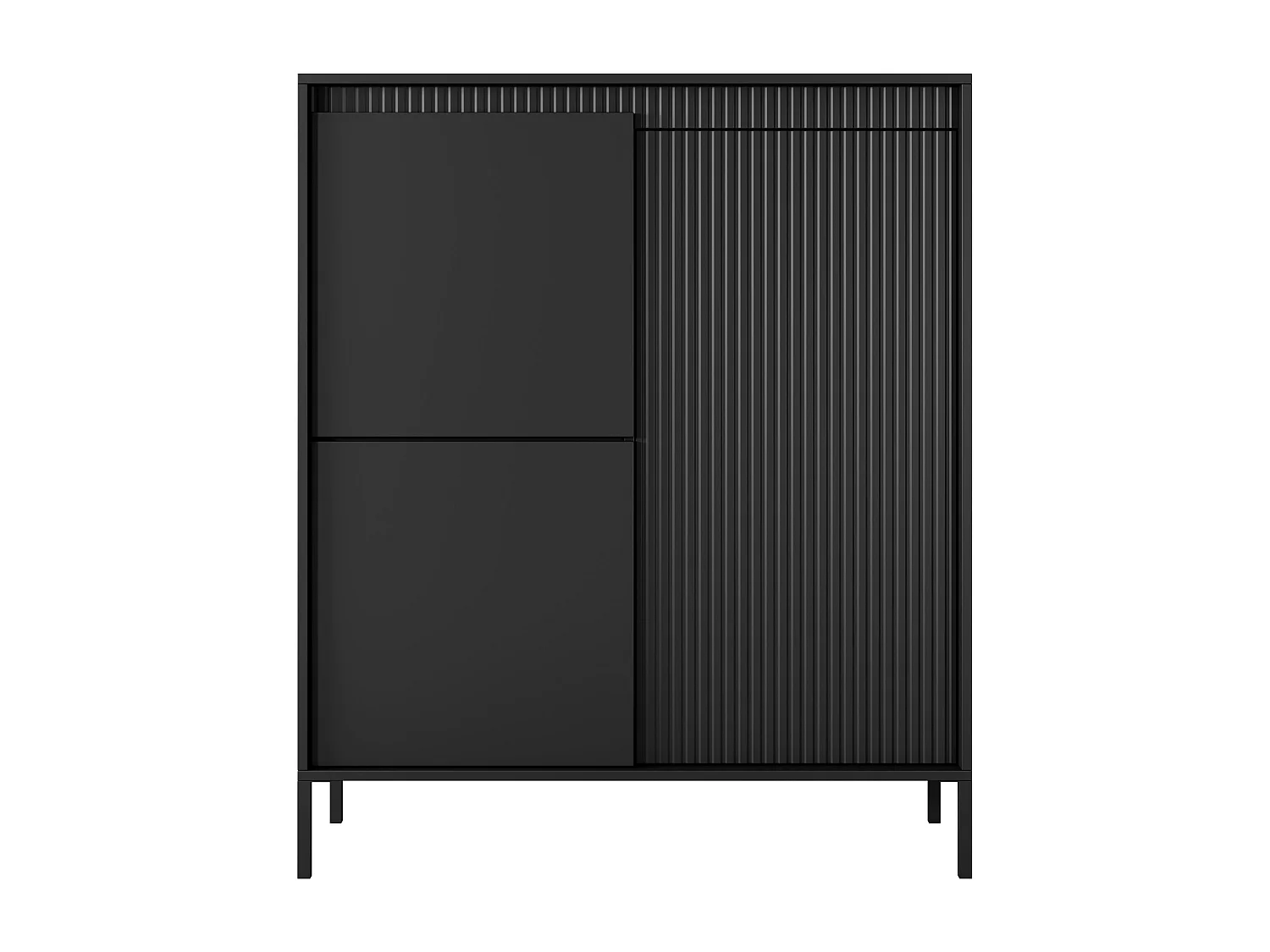 Commode Haute Noire 3 Portes SENSO 103,5x123,4x39,5 cm – Design Moderne, Façades Rainurées, Push-to-Open, Pieds Métal, Rangement Salon