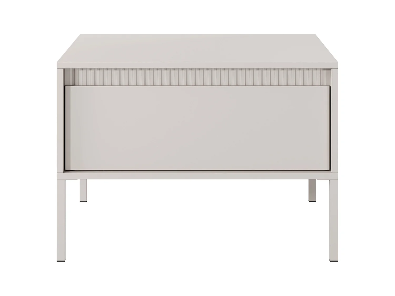 Table Basse Moderne Beige Carrée 68x68x48,4 cm avec Tiroir Push-to-Open Plateau MDF Laqué Pieds Métal Senso 1S