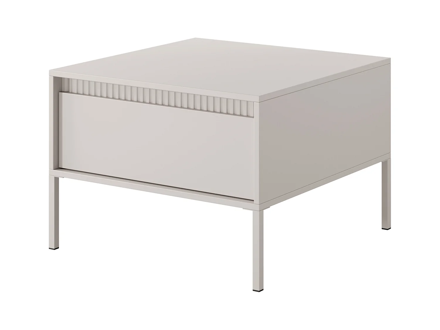 Table Basse Moderne Beige Carrée 68x68x48,4 cm avec Tiroir Push-to-Open Plateau MDF Laqué Pieds Métal Senso 1S