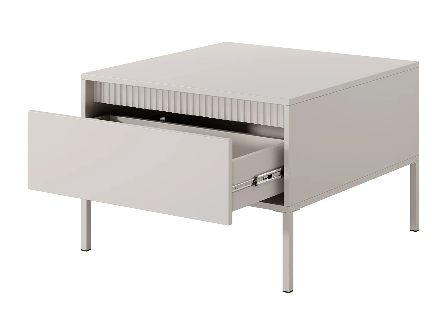 Moderne salontafel beige 68x68x48,4 cm met lade push-to-open MDF gelakt metalen poten vierkant Senso 1S vrijstaand design