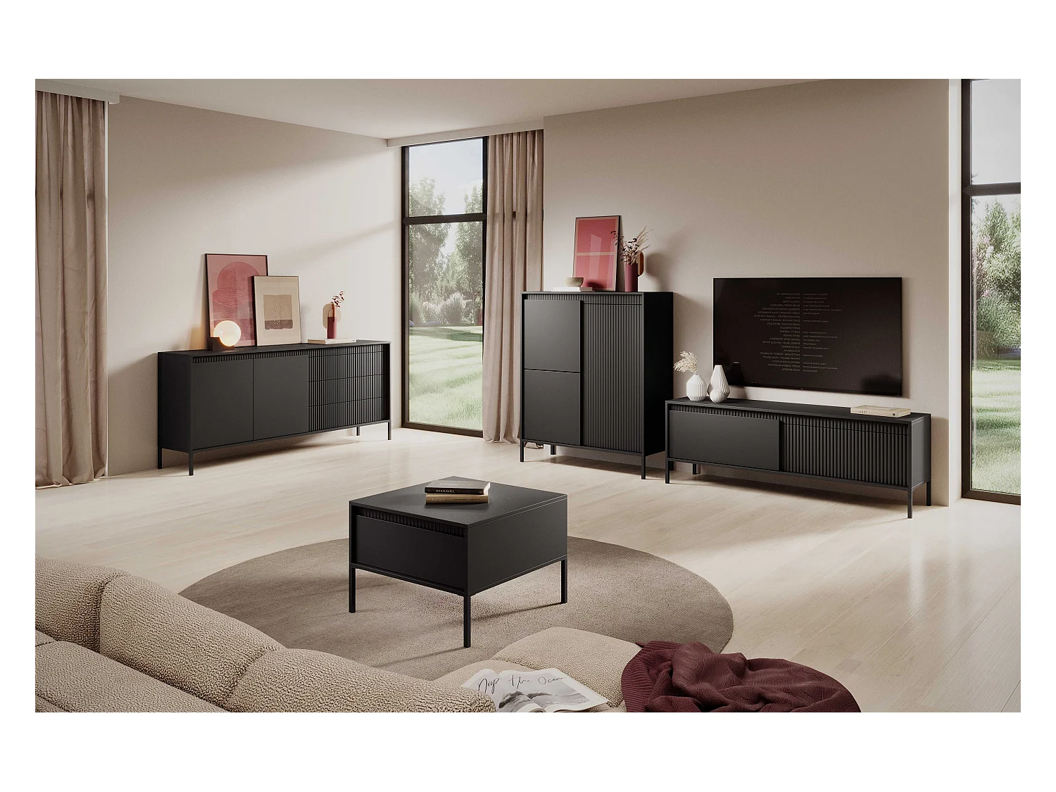 Table Basse Moderne Noire Carrée 68x68x48,4 cm avec Tiroir Push-to-Open MDF Pieds Métal Design Salon Senso 1S