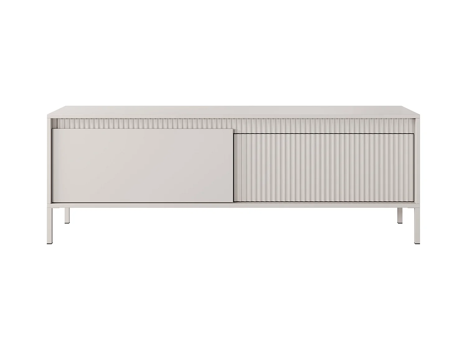 Meuble TV Beige 153 cm SENSO – Design Moderne, Façades MDF Rainurées, Push-to-Open, Pieds Métal, Rangement Salon