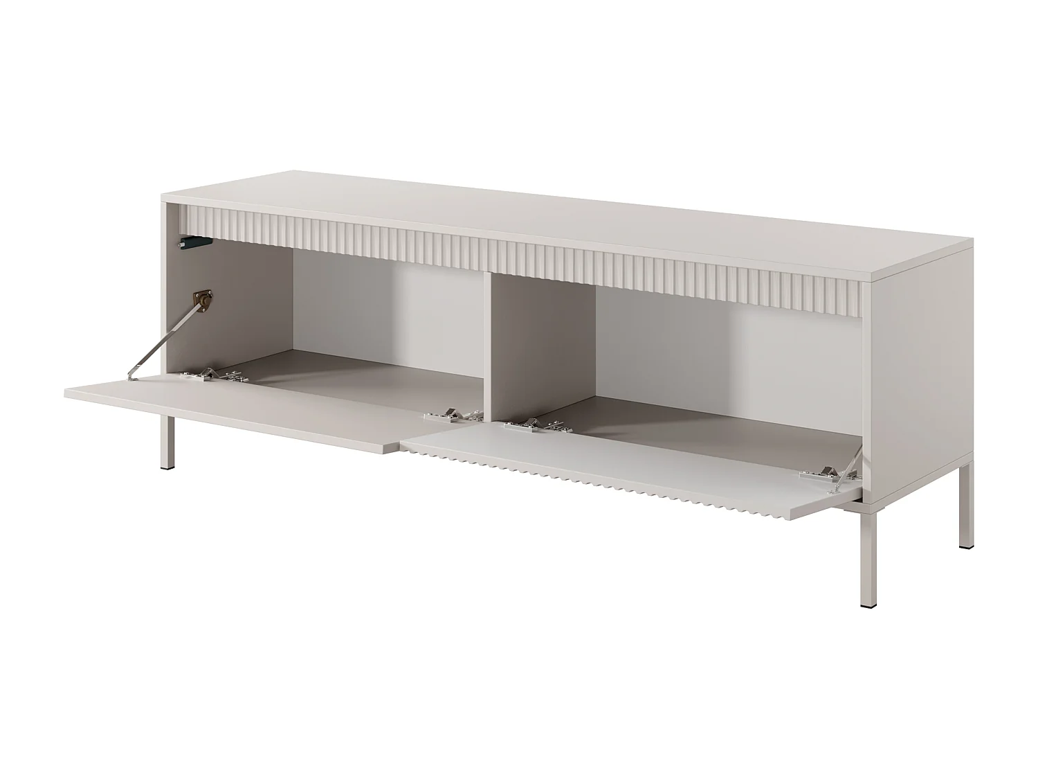 Meuble TV Beige 153 cm SENSO – Design Moderne, Façades MDF Rainurées, Push-to-Open, Pieds Métal, Rangement Salon