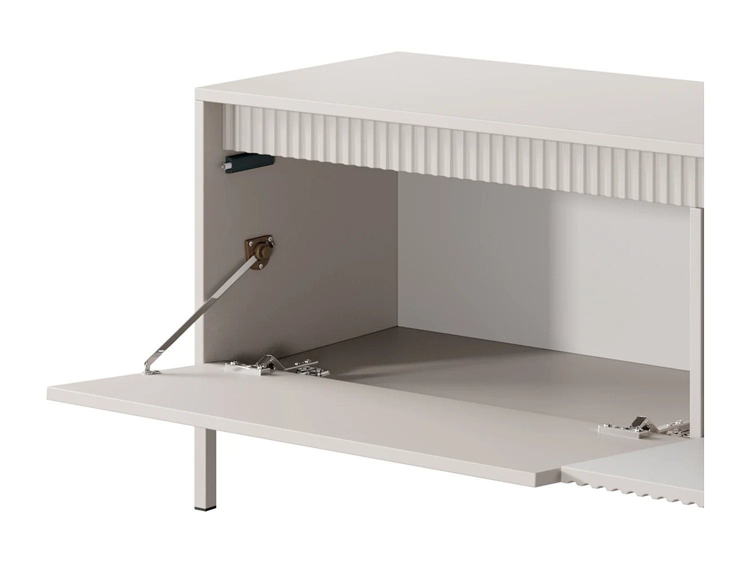 Meuble TV Beige 153 cm SENSO – Design Moderne, Façades MDF Rainurées, Push-to-Open, Pieds Métal, Rangement Salon