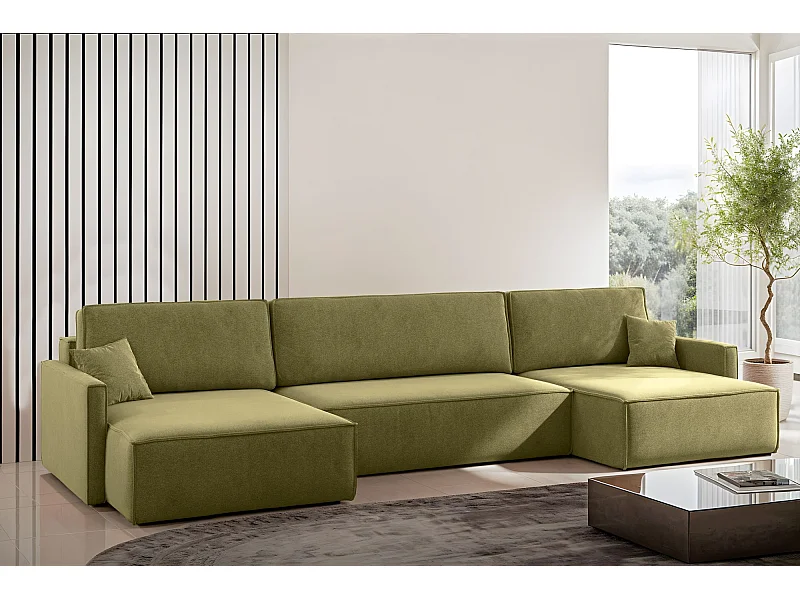 Ecksofa Carlos U-Form Mit Schlaffunktion Und Bettkasten Stoff Salvador Olive
