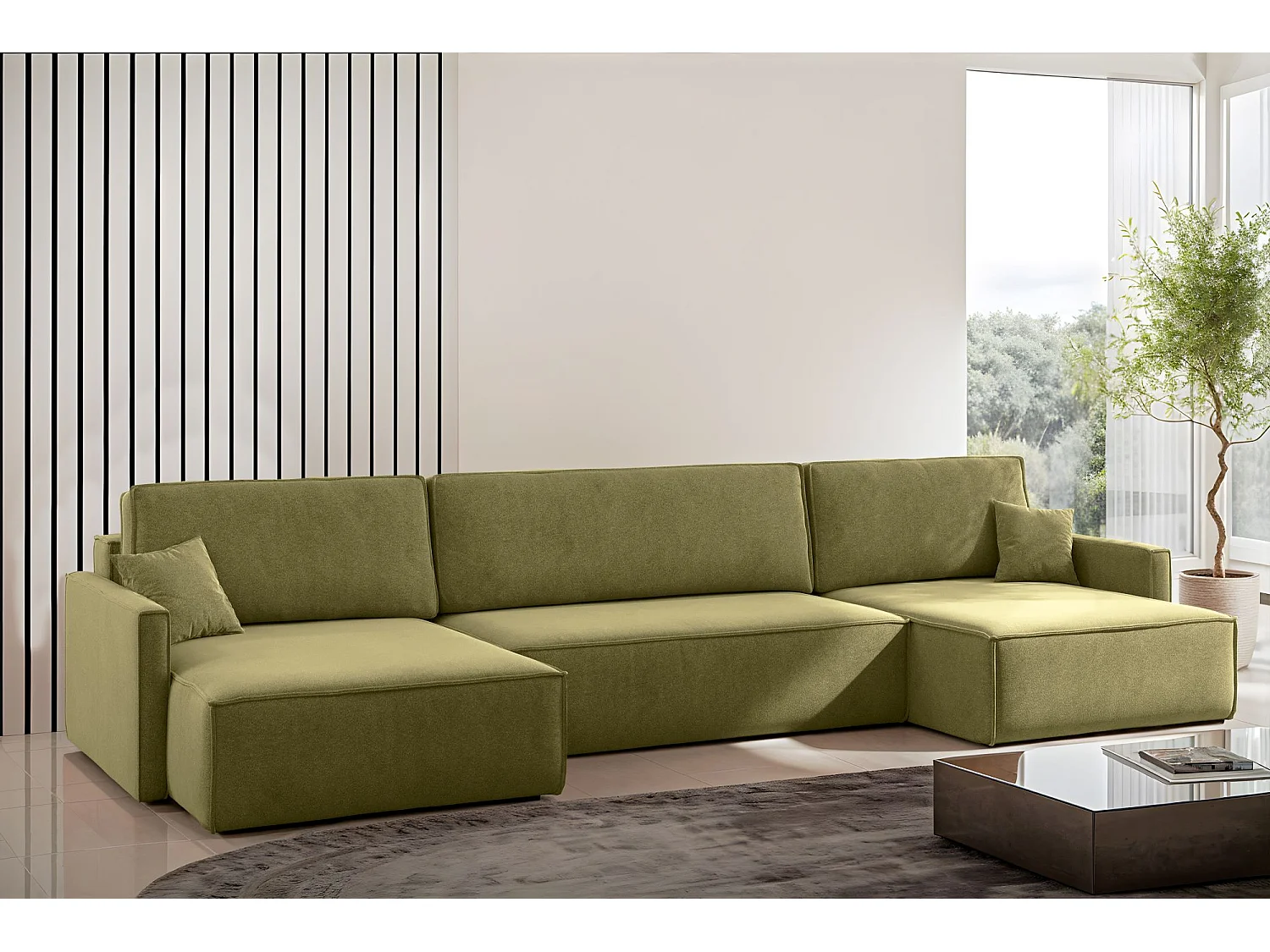 Ecksofa Carlos U-Form Mit Schlaffunktion Und Bettkasten Stoff Salvador Olive