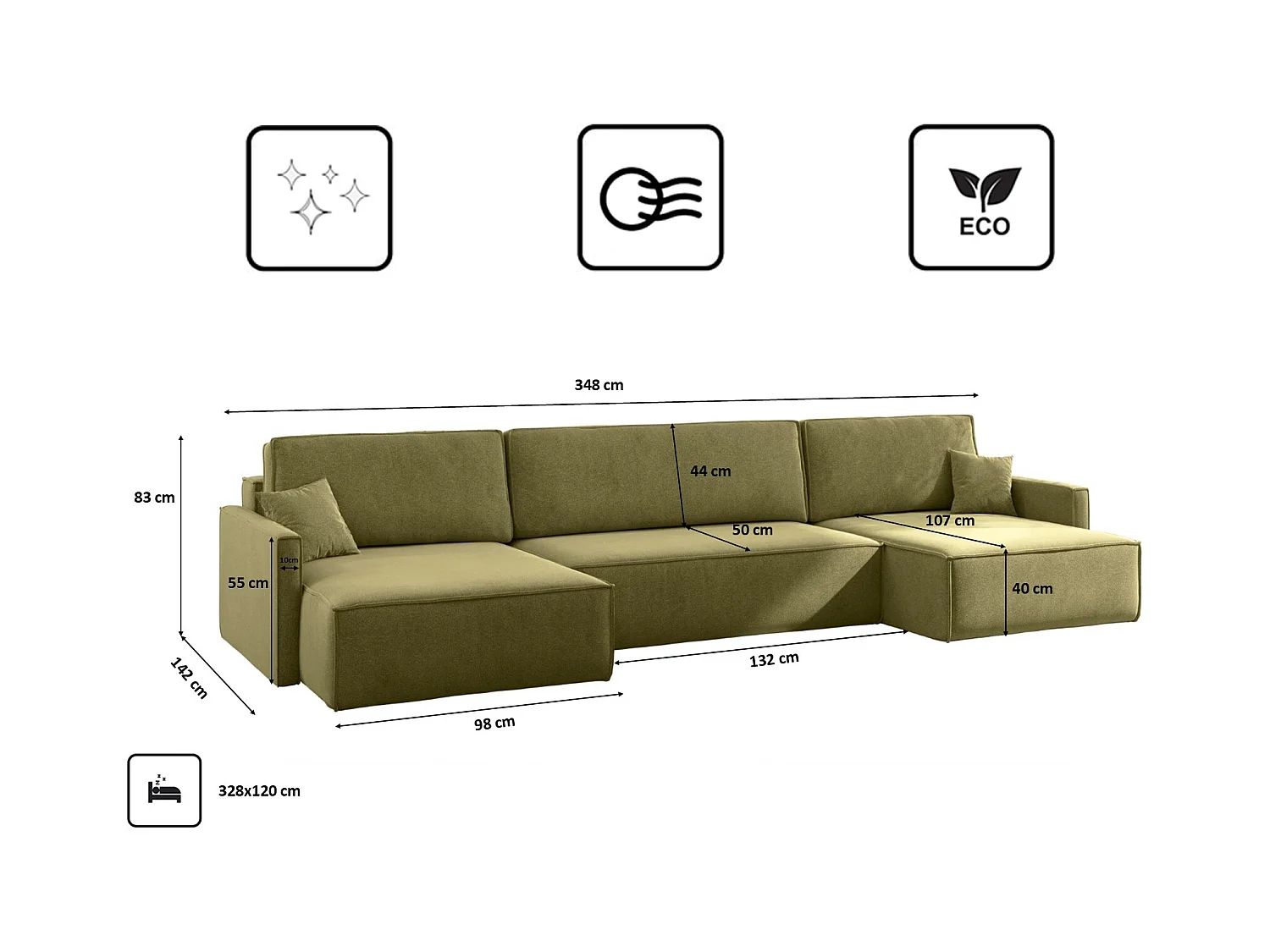 Ecksofa Carlos U-Form Mit Schlaffunktion Und Bettkasten Stoff Salvador Olive