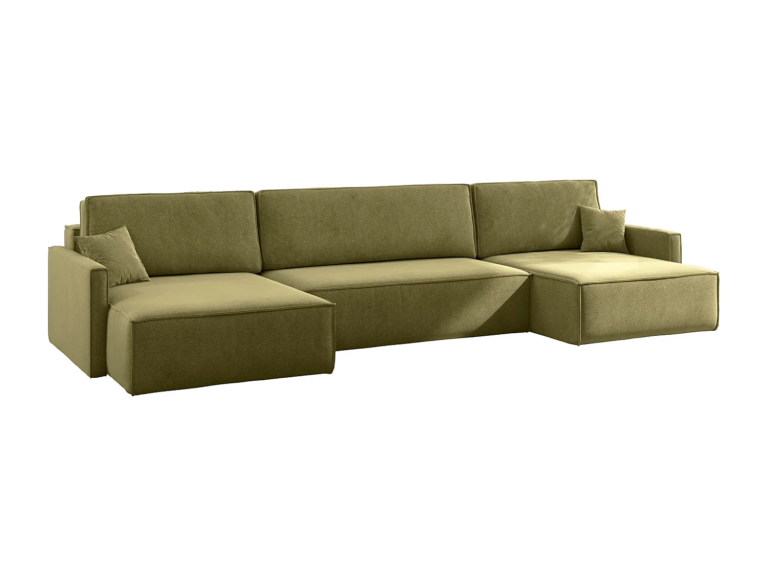 Canapé d'angle en U Carlos avec fonction couchage et coffre de lit en tissu Salvador Olive