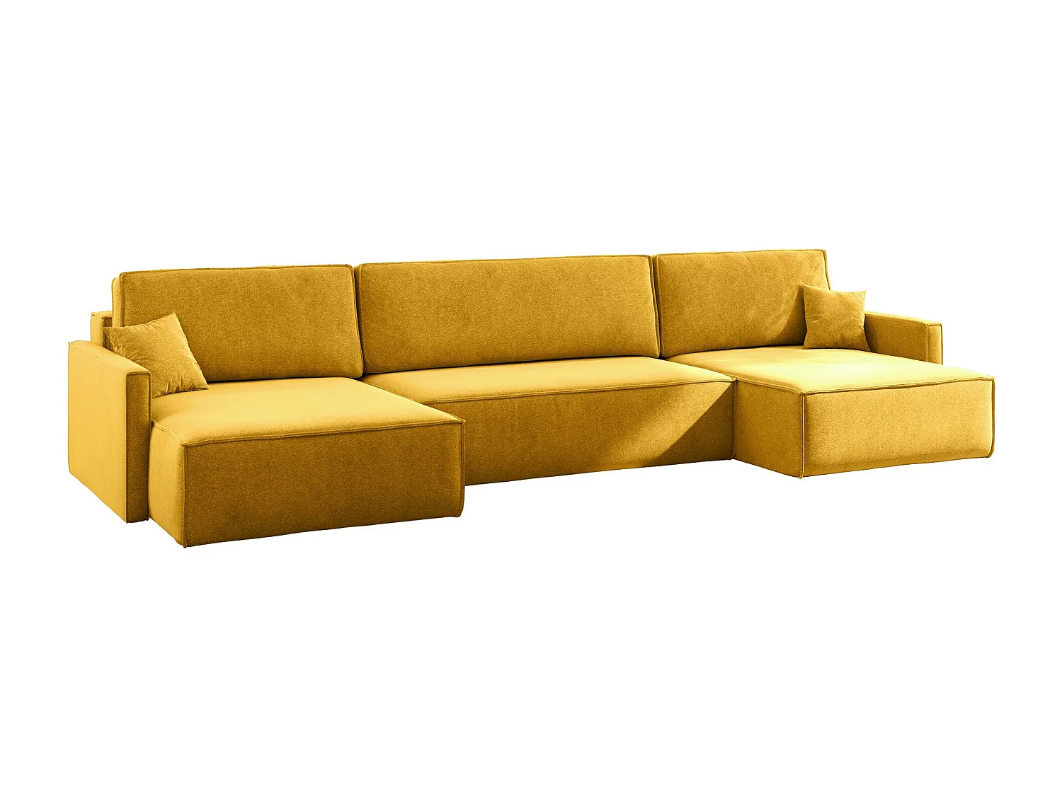 Canapé d'angle en U Carlos avec fonction couchage et coffre de lit, tissu Salvador Jaune