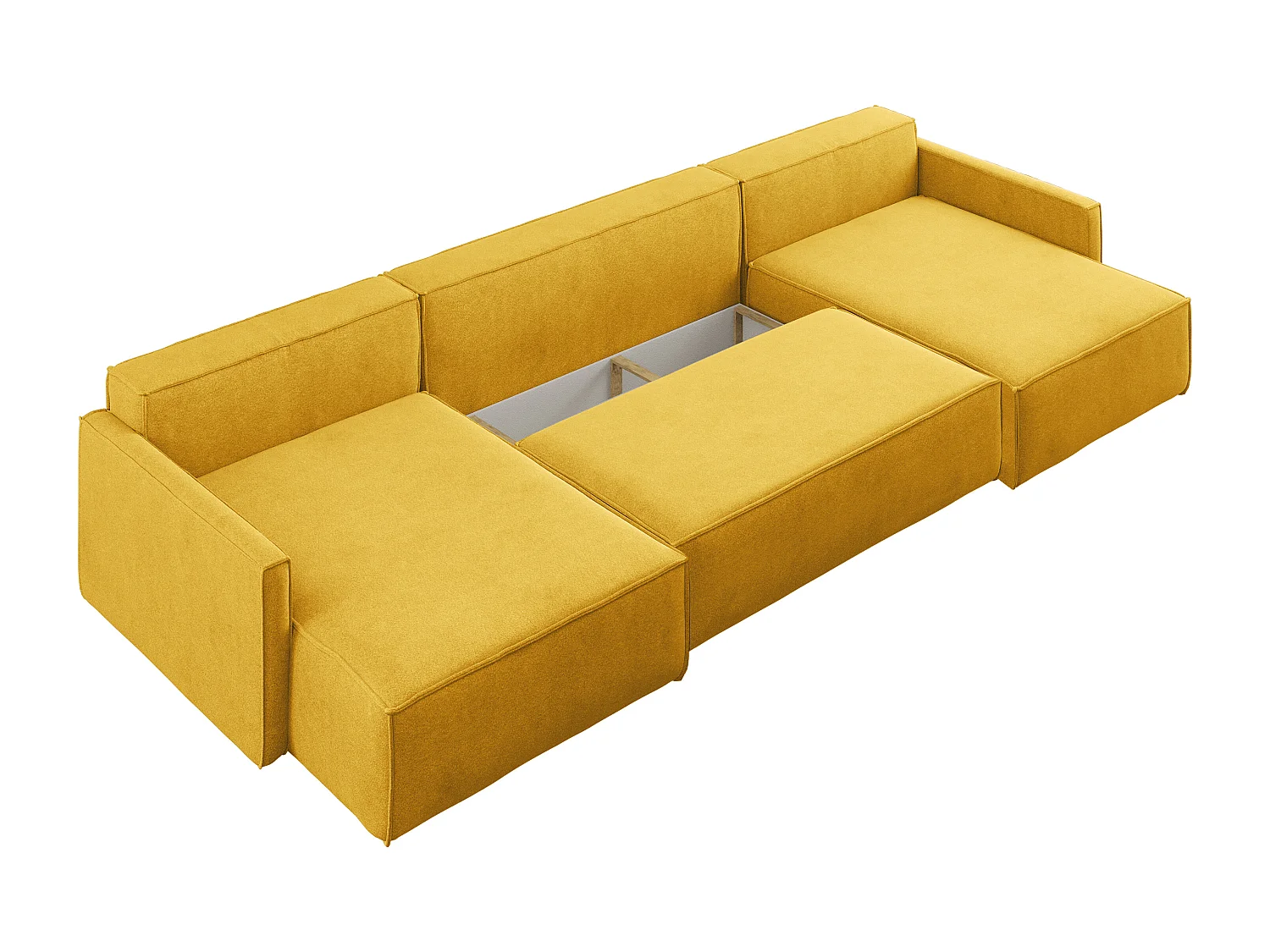 Canapé d'angle en U Carlos avec fonction couchage et coffre de lit, tissu Salvador Jaune