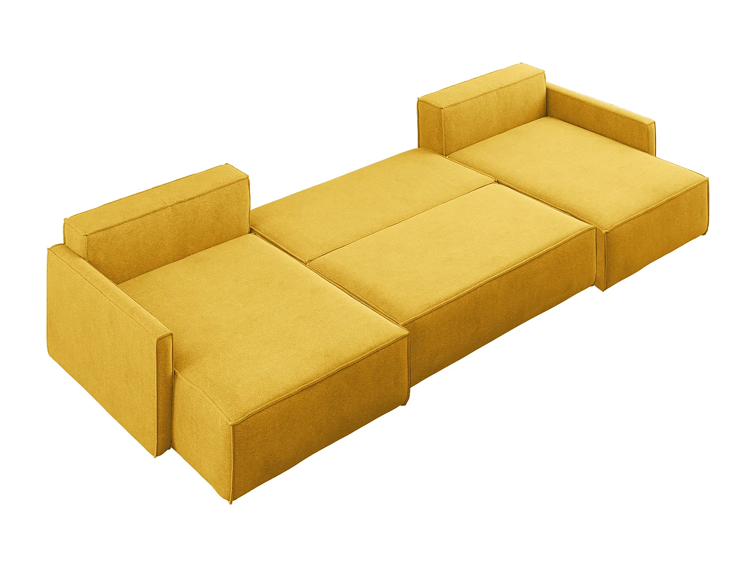 Canapé d'angle en U Carlos avec fonction couchage et coffre de lit, tissu Salvador Jaune