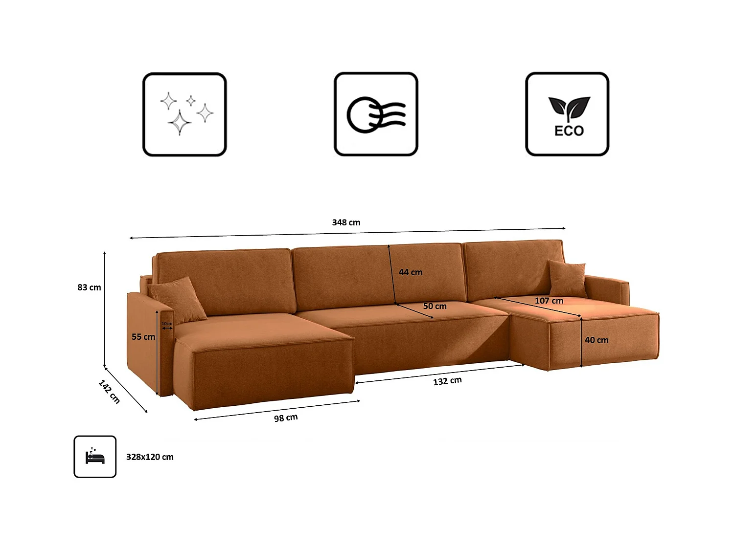 Ecksofa Carlos U-Form Mit Schlaffunktion Und Bettkasten Stoff Salvador Braun