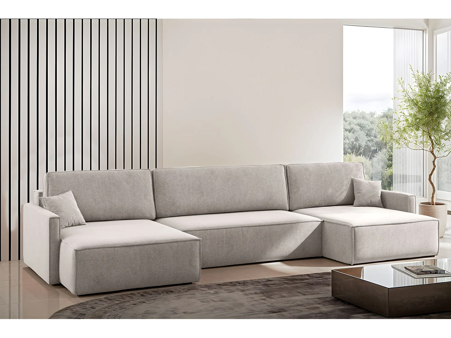 Ecksofa Carlos U-Form Mit Schlaffunktion Und Bettkasten Stoff Salvador Beige