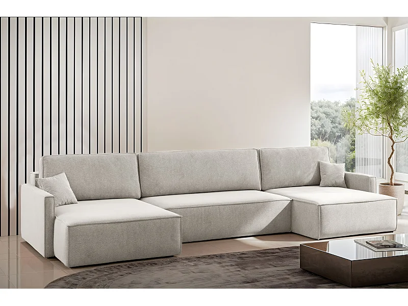 Ecksofa Carlos U-Form Mit Schlaffunktion Und Bettkasten Stoff Salvador Hellgrau