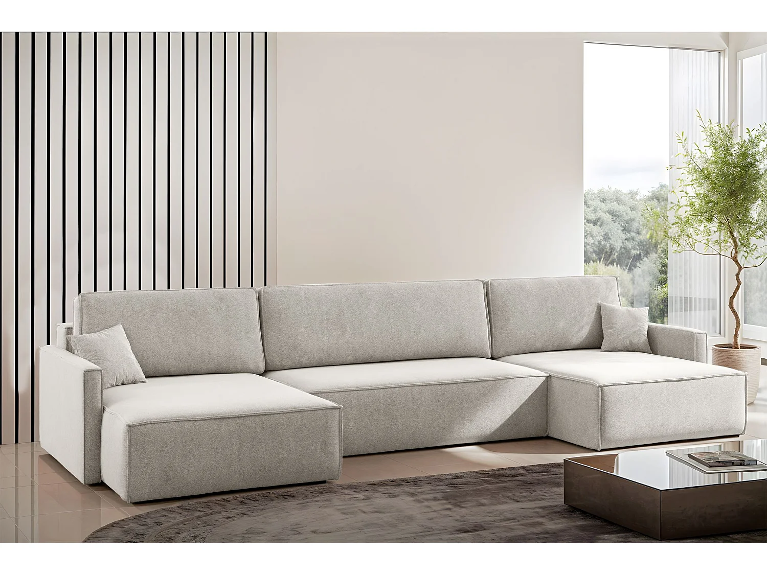 Ecksofa Carlos U-Form Mit Schlaffunktion Und Bettkasten Stoff Salvador Hellgrau