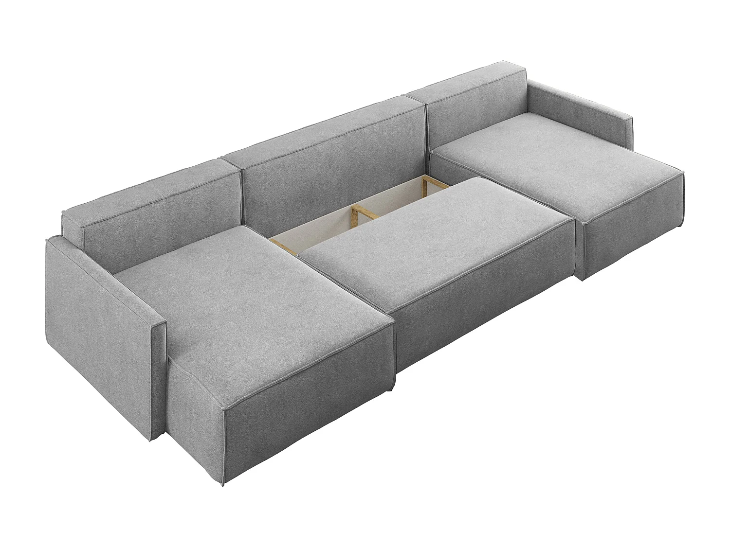 Canapé d'angle en U Carlos avec fonction couchage et coffre de lit, tissu Salvador Grey