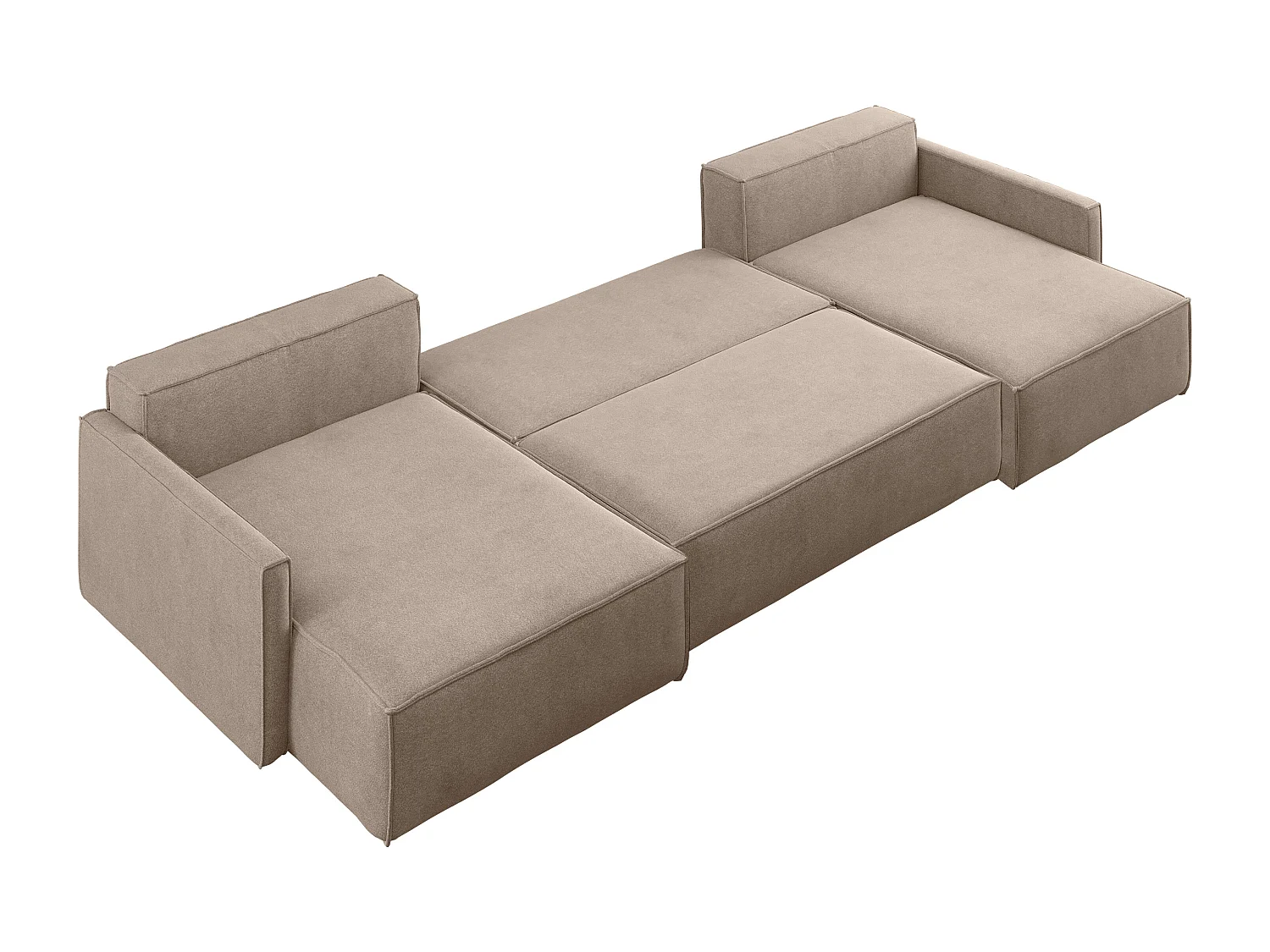 Canapé d'angle en U Carlos avec fonction couchage et coffre de lit, tissu Salvador beige foncé