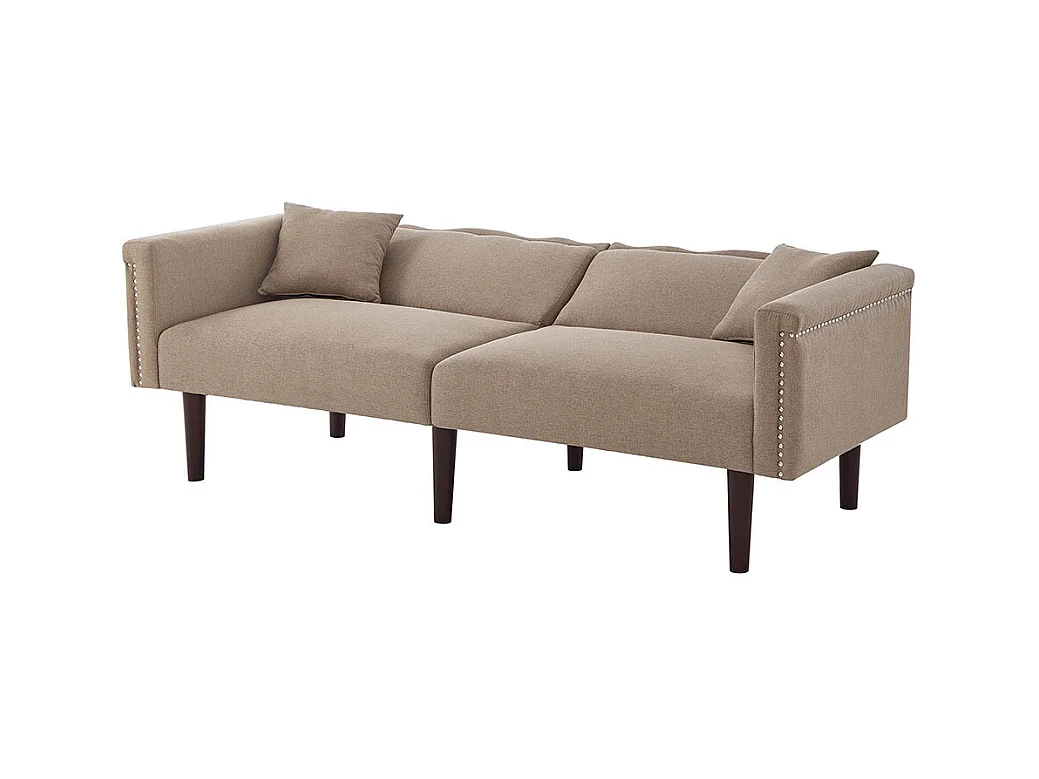 Canapé multifonction 2 en 1 deux places avec méridienne dossiers réglables indépendants ornements métalliques tissu coton lin brun antique