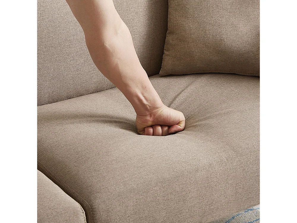 Canapé multifonction 2 en 1 deux places avec méridienne dossiers réglables indépendants ornements métalliques tissu coton lin brun antique