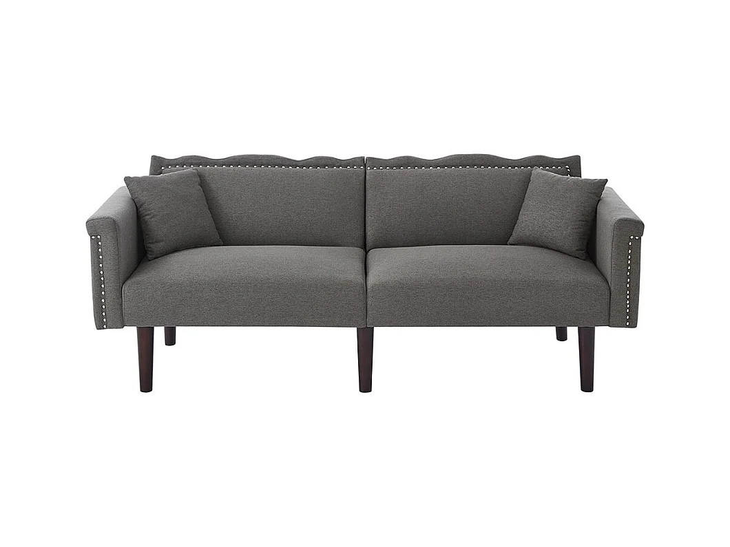 Canapé multifonction 2 en 1 deux places avec méridienne dossiers réglables indépendants ornements métalliques tissu coton lin gris antique