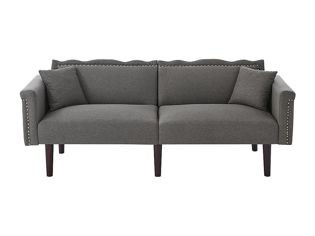 Canapé multifonction 2 en 1 deux places avec méridienne dossiers réglables indépendants ornements métalliques tissu coton lin gris antique